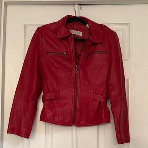 Red Fitted moto Leather Jacket